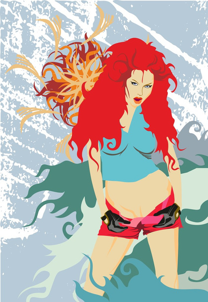 hermosa chica con el pelo rojo - Vector, Imagen