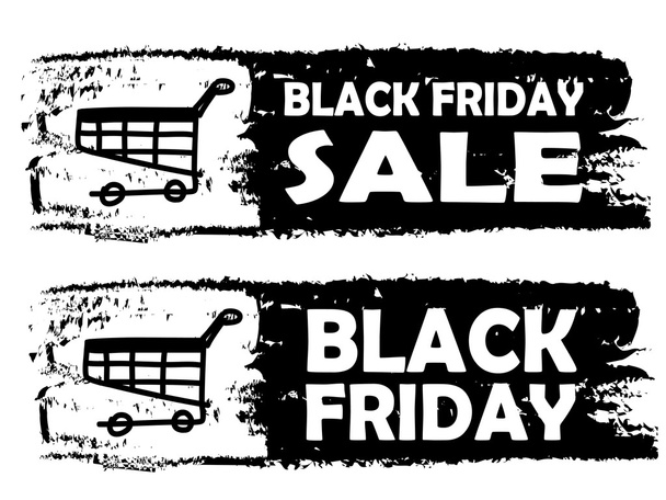 Zwarte vrijdag - getekende banner met winkelwagen - Foto, afbeelding
