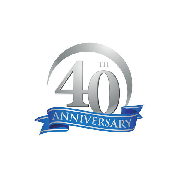 40ή επέτειος δαχτυλίδι λογότυπο μπλε κορδέλα - Διάνυσμα, εικόνα