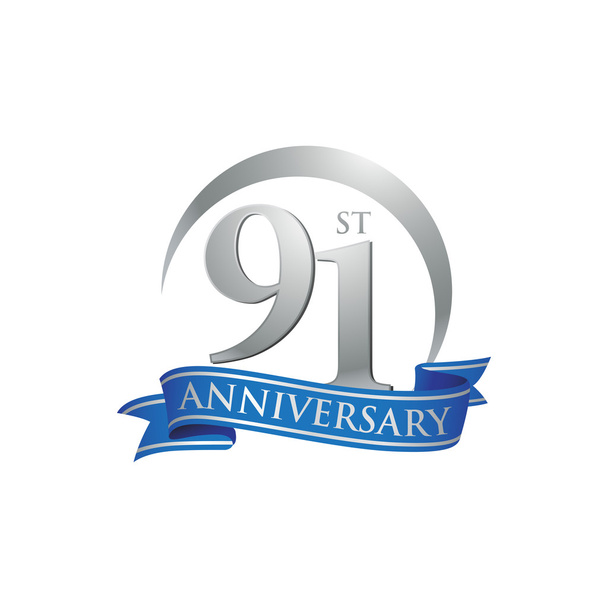 91η Επέτειος δαχτυλίδι λογότυπο μπλε κορδέλα - Διάνυσμα, εικόνα