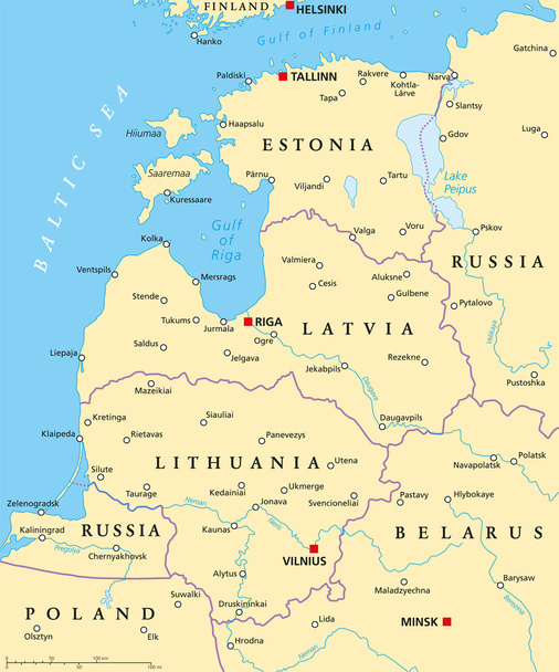 países bálticos mapa político
 - Vetor, Imagem