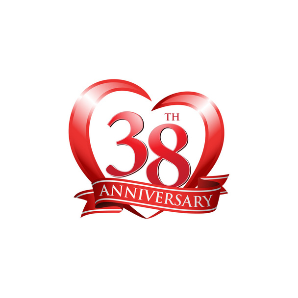 38η επέτειος λογότυπο κόκκινο καρδιά - Διάνυσμα, εικόνα