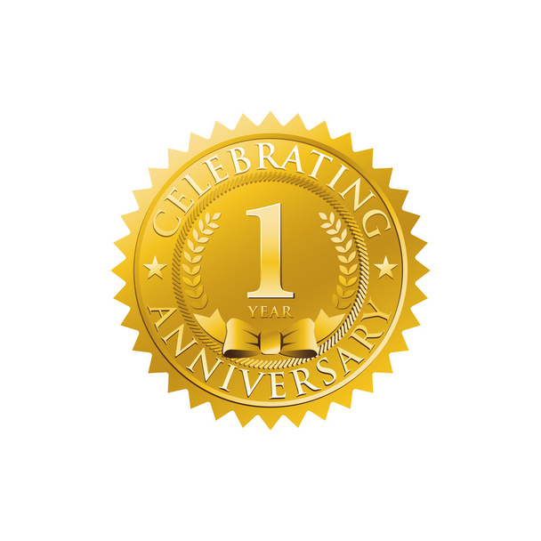 Primo anniversario logo distintivo d'oro
 - Vettoriali, immagini