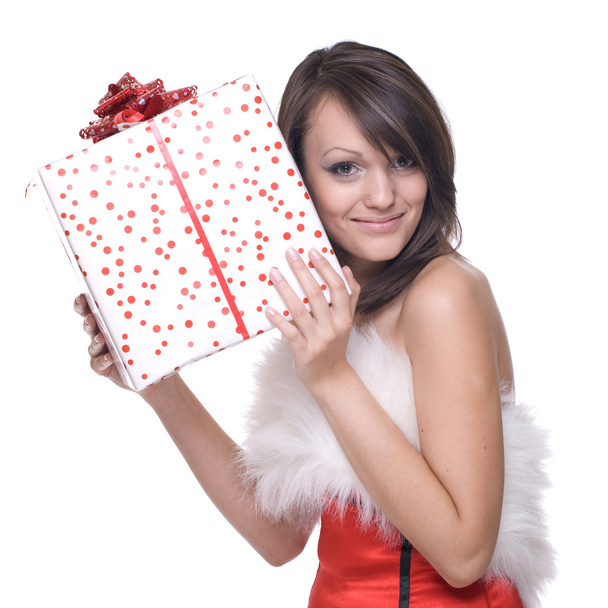 Woman in santa dress with gifts - Foto, Imagen