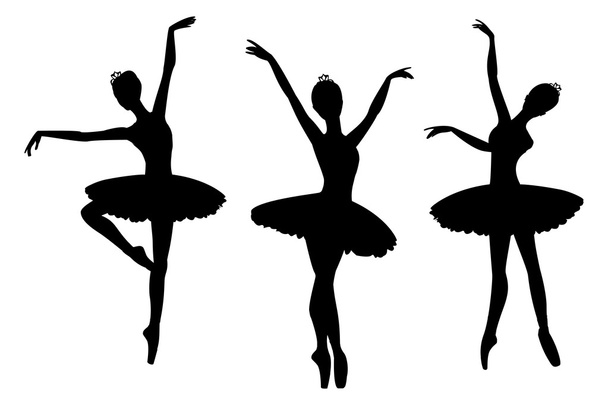 Set van ballerina's silhouetten, geïsoleerd op wit - Vector, afbeelding