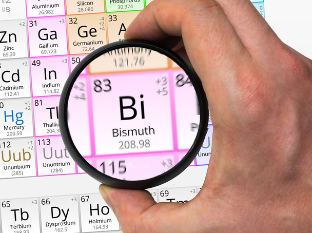 Symbole bismuth - Bi. Élément du tableau périodique zoomé avec m
 - Photo, image