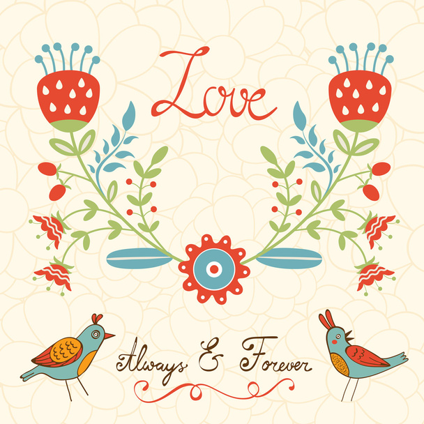 Elegante tarjeta de amor con pájaros
 - Vector, Imagen