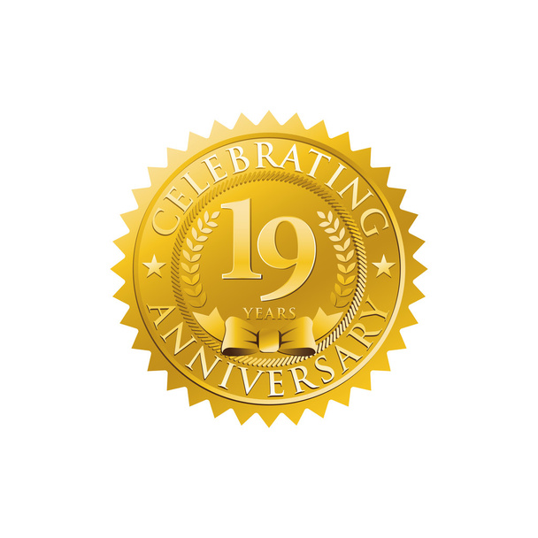19 yıl dönümü altın rozet logosu - Vektör, Görsel