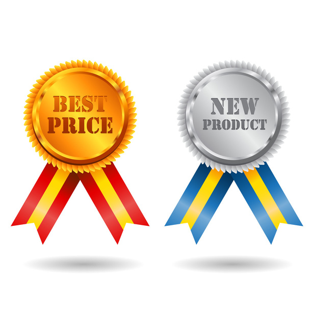 Vector Gold and silver best price label with ribbons. - Vetor, Imagem