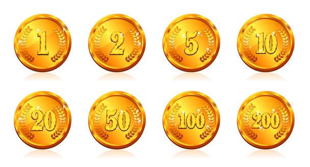 Gold coins with many price in vector - Vecteur, image