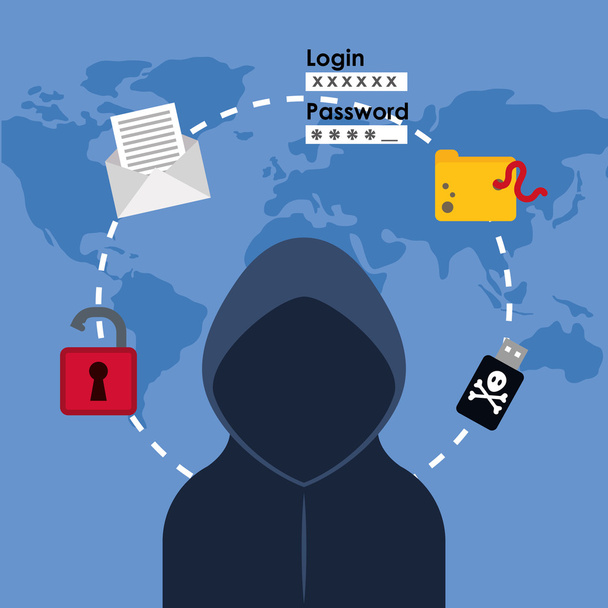 Digitale fraude en hacking ontwerp - Vector, afbeelding