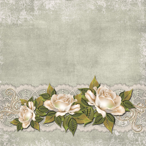 Vintage background with flowers, lace and free space for your photos or text. - Zdjęcie, obraz