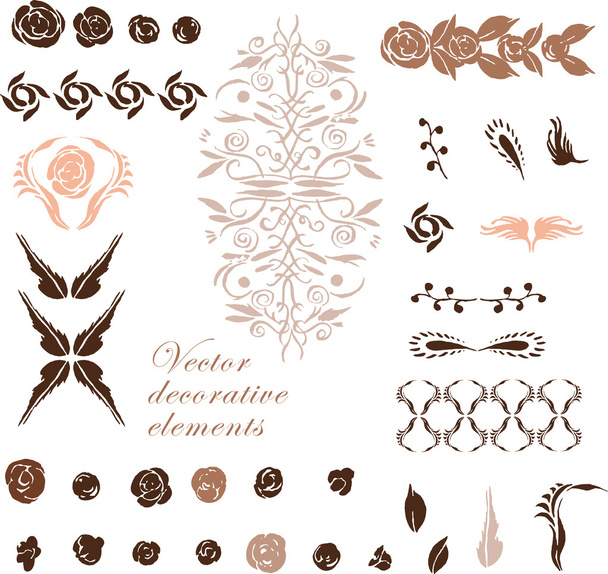 Set of red vector vintage decorative and floral elements for brushes, frames with hand drawn ornamental strokes - Vector, Image