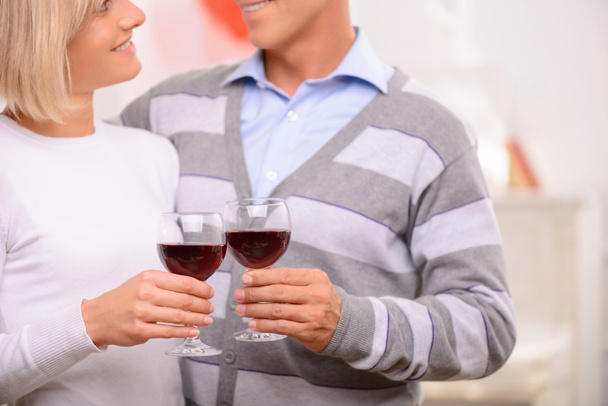 Pleasant couple drinking wine - Valokuva, kuva