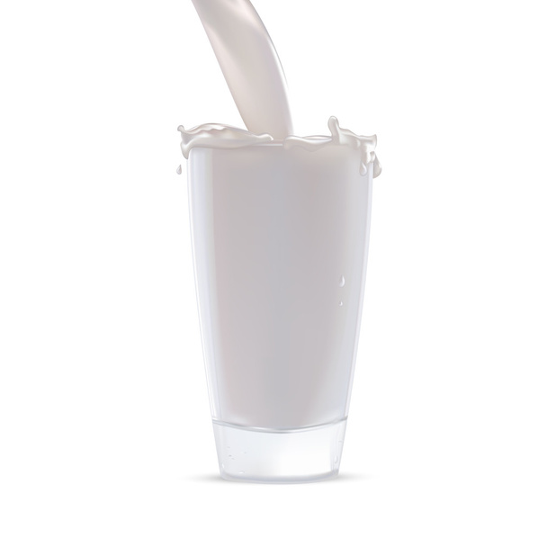 Vaso con salpicadura de leche
 - Vector, imagen