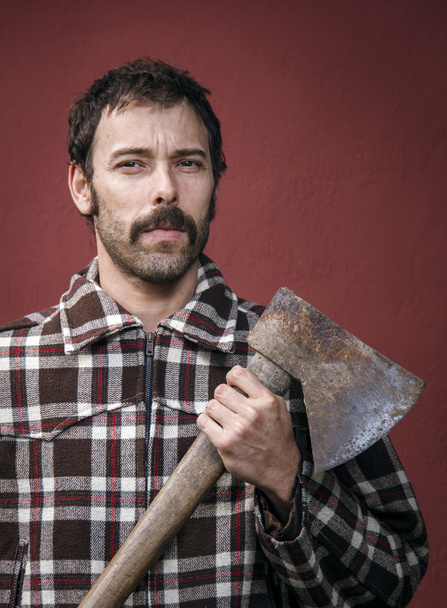 Lumberjack with old rusty ax - Foto, Imagen