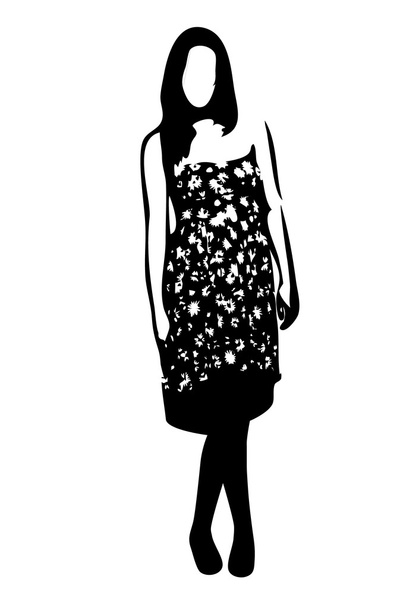 Beautiful woman silhouette in dress with flowers - Vector, Image