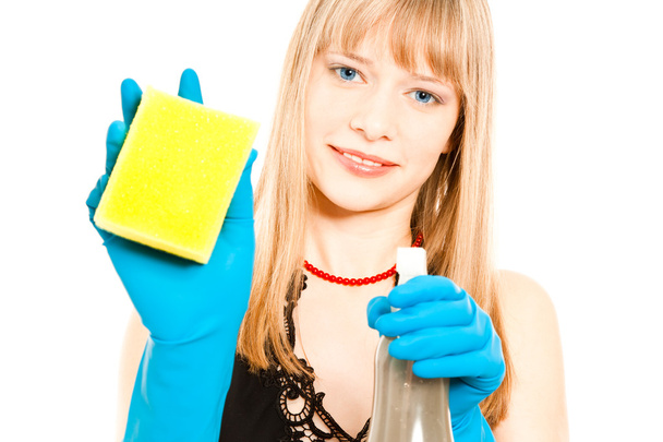 Beautiful woman holding sponge - Photo, Image