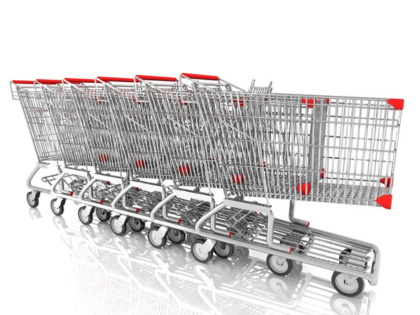 Shopping cart on a parking lot isolated on white,3d rendering - Valokuva, kuva