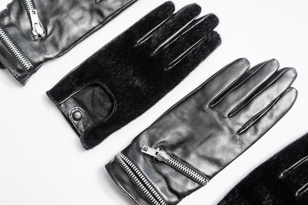 Woman Black Leather Gloves Isolated - Foto, Imagen