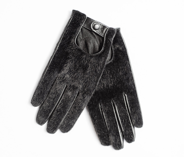 Woman Black Leather Gloves Isolated - Photo, Image