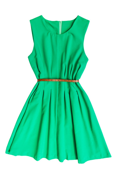 Green dress with belt on a white background - Photo, Image