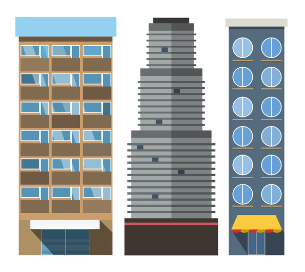 Vector buildings set skyscrapers, small house isolated on white background - Vektor, kép