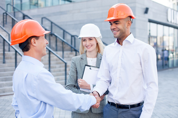 Professional construction team made a deal with handshake - Fotoğraf, Görsel