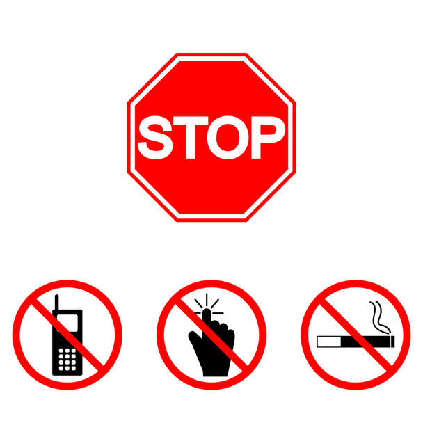 Prohibition signs, set vector illustration: touch, smoking, call, phone. Vector illustration of Stop. Can be used for institutions, public places - Vector, Image