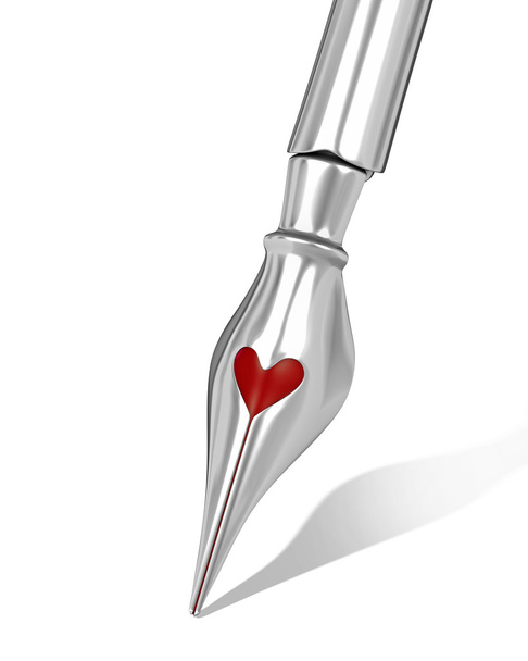 Metal ink pen nib with a heart shaped hole - Foto, afbeelding