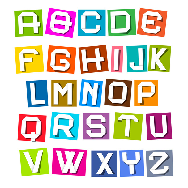 Vector Alphabet - Colorful Paper Sheets - Вектор,изображение