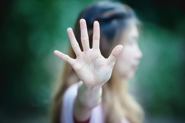 Asian women showing stop hand gesture,  focus hand - Photo, Image
