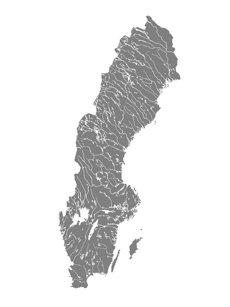 Χάρτης της Σουηδίας με λίμνες και ποτάμια. - Διάνυσμα, εικόνα