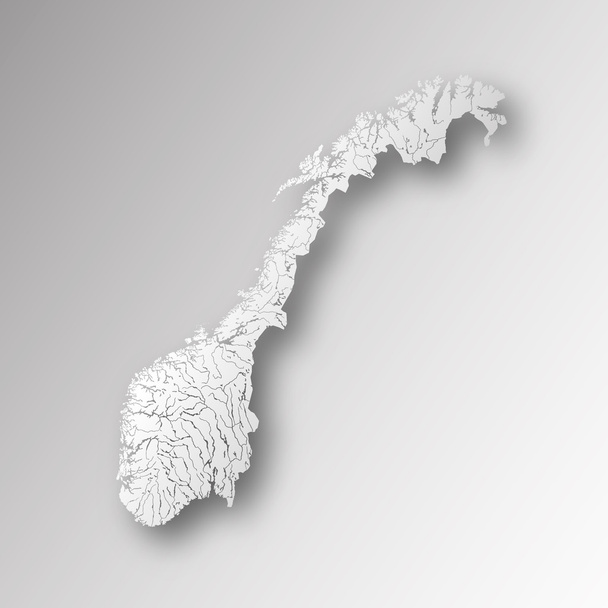 Χάρτης της Νορβηγίας με λίμνες και ποτάμια. - Διάνυσμα, εικόνα