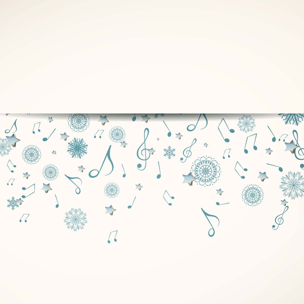 Vector Christmas Music Background with Music Notes and Snowflakes - Vector, Image