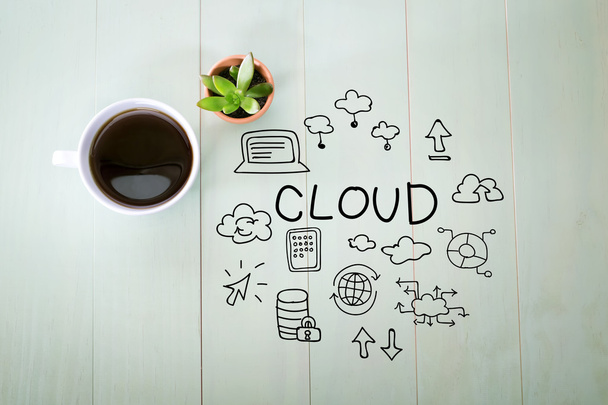 Cloud concept with a cup of coffee - Foto, Bild