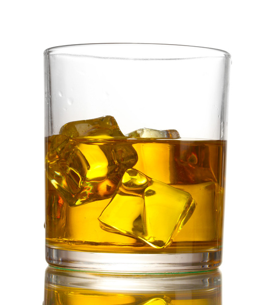 Glass of whiskey and ice isolated on white - Foto, Imagem