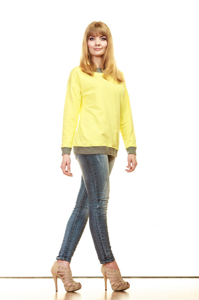 blonde fashionable woman in yellow blouse - Photo, image