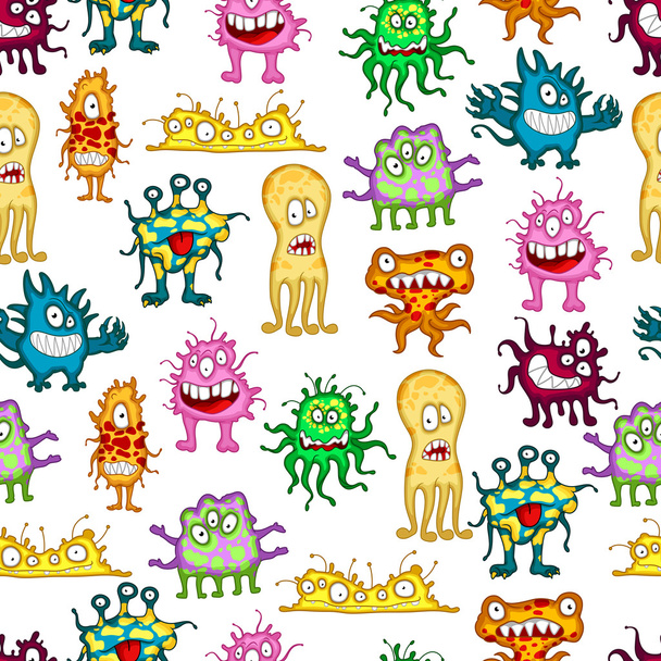 Dibujos animados de colores monstruos patrón sin costura
 - Vector, Imagen