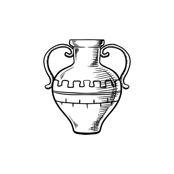 Ancient isolated amphora icon sketch - Vektör, Görsel
