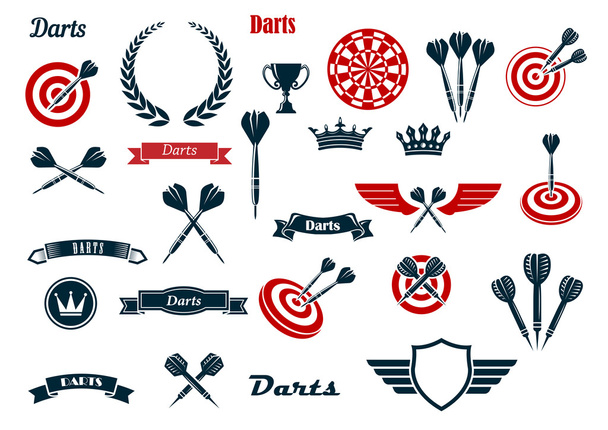 Darts game ditems and heraldic elements - Διάνυσμα, εικόνα