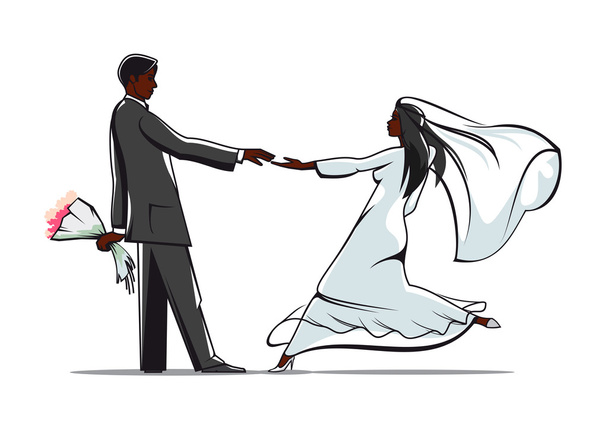 Happy bride and groom joining hands - ベクター画像