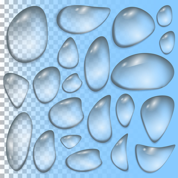 Set van transparante druppels in bleke grijs kleuren. Vector - Vector, afbeelding
