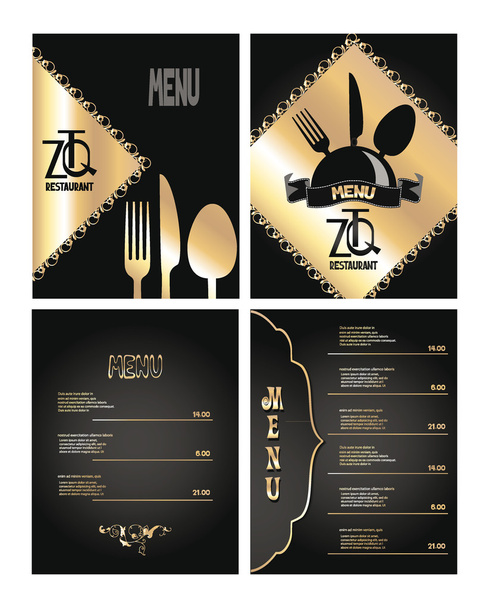 エレガントなゴールドと黒のレストラン メニュー - ベクター画像