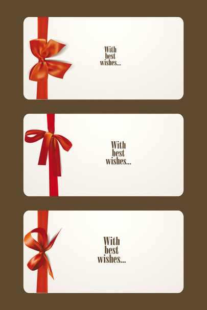 Set of gift cards with red elegant bows - Vektor, obrázek