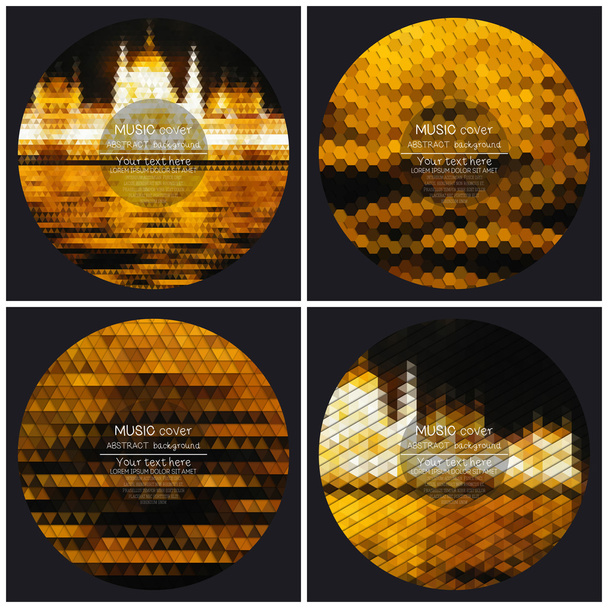 Set von 4 Musik-Album-Cover-Vorlagen. Nächtliche Stadtlandschaft. abstrakte bunte Hintergründe. natürliche geometrische Muster. dreieckige und sechseckige Vektordarstellung - Vektor, Bild