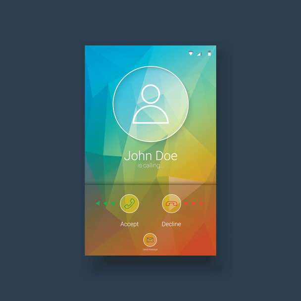 Mobile ui template in modern material design with low poly background. Calling screen user interface on colorful vector polygons. - Vector, Image