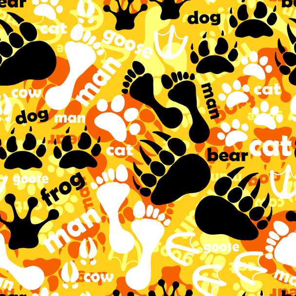 pattern with footprints and bones - Vector, Image