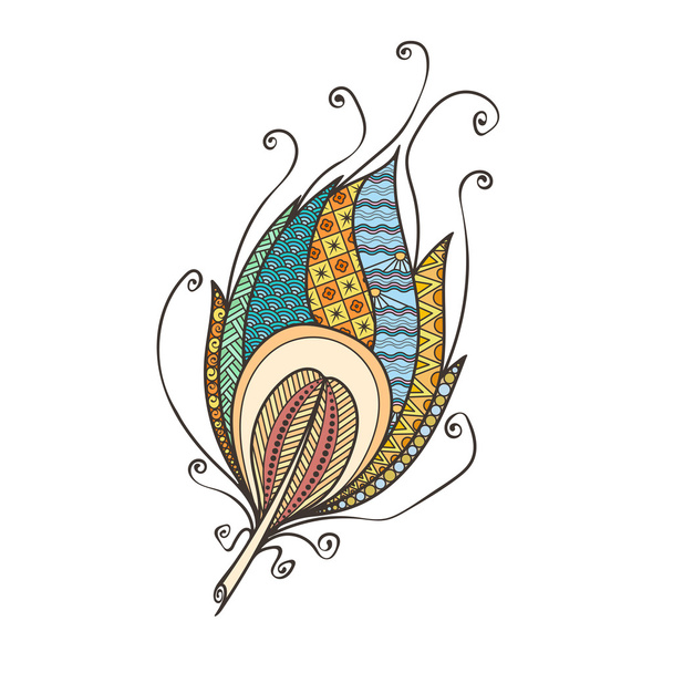 Ornate intricate feather. Doodle. Zentangle - Φωτογραφία, εικόνα