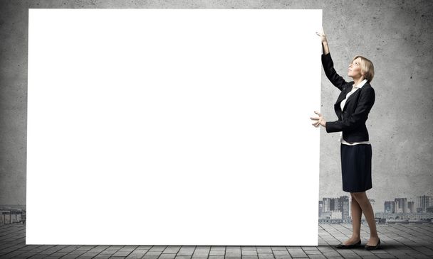 businesswoman with white blank - Foto, Imagen